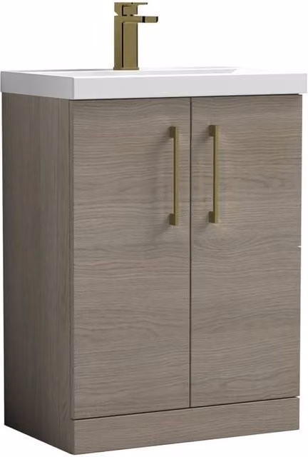 Balterley Contemporary 2-Door Freestanding Bathroom Floor Vanity Basin in Solace Oak Brown, Width: 60 cm