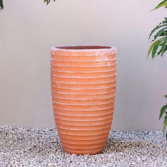 Primrose Terracotta Tapered Cylinder Planter Tub in Orange and Brown, Height: 75 cm