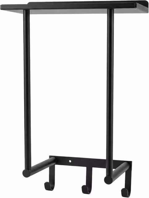 Kelvenix Wall Mounted Metal Towel Rack Shelf with Hooks in Black, W: 50.0 cm, H: 30.0 cm, D: 16.0 cm