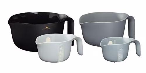 MasterClass Smart Space 4-in-1 Nesting Mixing Bowl, Colander and Measuring Jug Set in Black and Grey