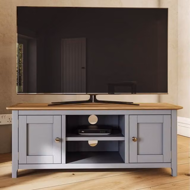 FWStyle Modern Oak Effect 2 Door 1 Shelf TV Unit in Grey