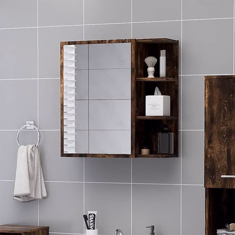 Berkfield Home Smoked Oak Bathroom Mirror Cabinet, Brown, W: 62.5 cm, D: 20.5 cm, H: 64 cm