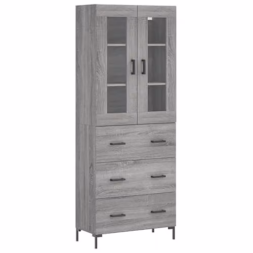 vidaXL Modern Grey Sonoma Highboard Sideboard with Metal Feet and Internal Storage