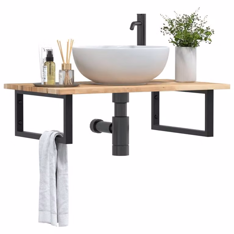 Berkfield Home Wall Mounted Basin Shelf in Brown Acacia Wood and Steel