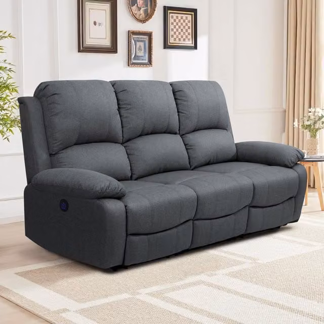 Comfy Living Fabric Electric Recliner Sofa Set in Dark Grey, including 3 Seater Sofa, 2 Seater Sofa and Armchair