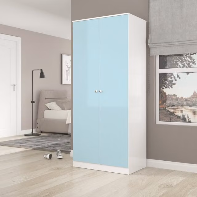 Seconique Denver 2 Door Wardrobe in White and Blue Gloss