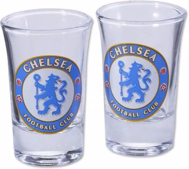 Chelsea FC Two Pack Home Word Mark Shot Glasses in Transparent Glass