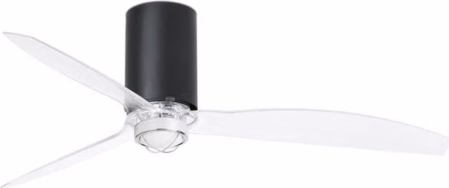 Faro Mini-Tube LED Ceiling Fan with DC Motor and Remote Control, Matt Black and Transparent Glass, 3000K Warm White
