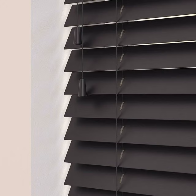 NewEdgeBlinds Wooden Venetian Blinds with Cord, Ink Black, Width: 210 cm