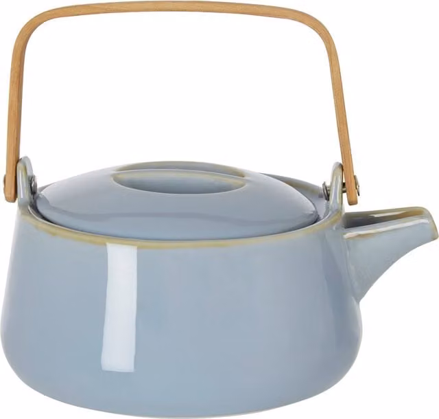 Orsina Light Blue Porcelain Teapot with Natural Wooden Handle and Drip-Free Spout