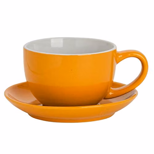 Argon Tableware Yellow Stoneware Cappuccino Cup and Saucer Set, 250ml