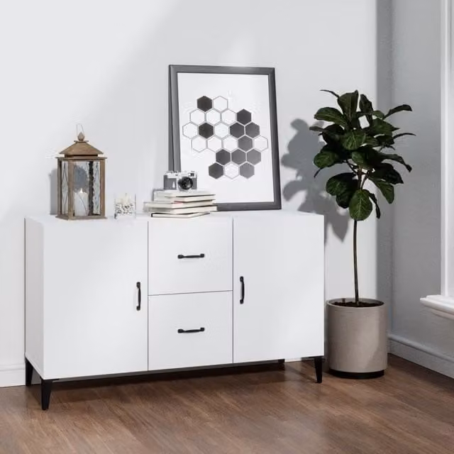 Berkfield Home White Classic Sideboard in Matt MDF, W/D/H: 100 x 36 x 60 cm