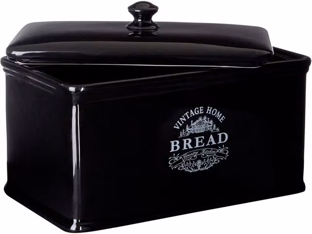 Orsina Black Ceramic Bread Crock with Lid for Loaf Storage