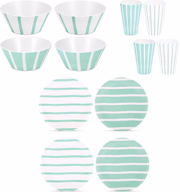 Bayside Thurlestone 12-Piece Stackable Melamine Picnic Dinner Service Set in Multicolour Striped Design