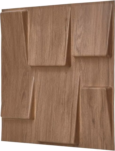 NOVECRAFTO Geometric Square 3D Wall Panels in Brown Wood Look with Adhesive Included, Pack of 6