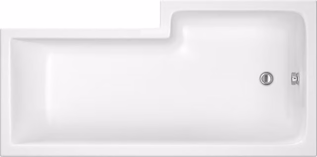 Balterley White L-Shaped Left-Hand Square Acrylic Shower Bath with Leg Set, W/D/H: 1600 x 70.5 x 40 cm