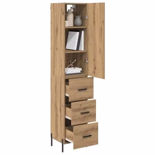 vidaXL Artisan Oak Highboard in Brown, Modern Tall Unit with Hinged Doors and Internal Drawers, W/D/H: 34.5 x 34.0 x 180.0 cm