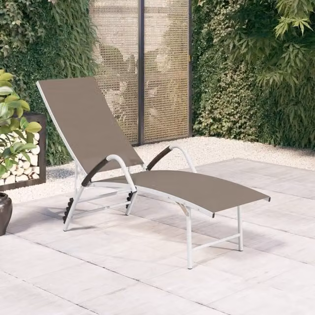 Berkfield Home Sun Lounger in Beige Textilene and Powder Coated Aluminium with Adjustable Headrest and Armrests