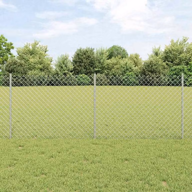 vidaXL Silver Steel Chain Link Fence with 10 U-Posts, W: 10 m, H: 0.8 m