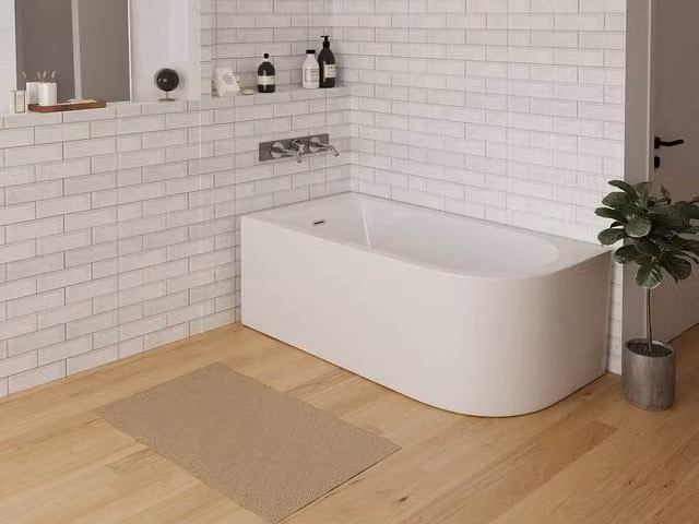 Vente-unique Left-Hand Corner Acrylic Bathtub with Apron, White, W/D/H: 170 x 75 x 58 cm, 240 l