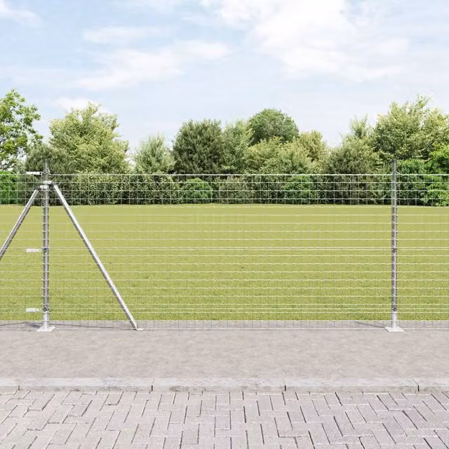 Berkfield Home Set of 7 Round Galvanised Steel Fence Posts in Silver, W/D/H: 3.2 x 3.2 x 110 cm