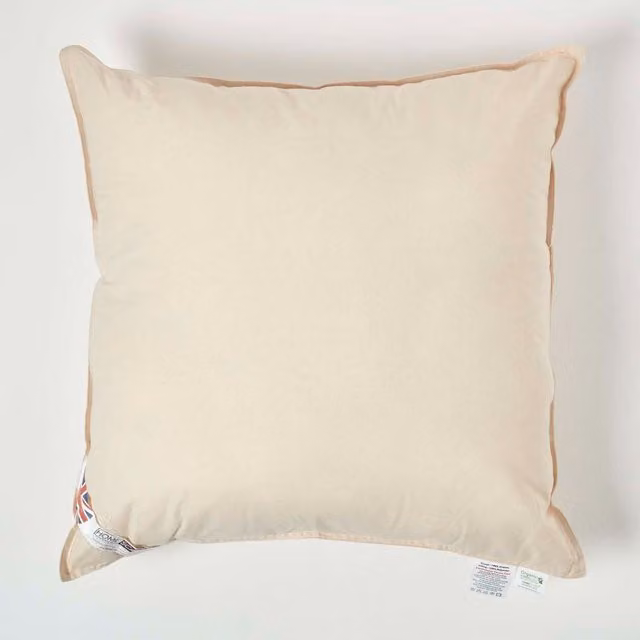 Homescapes Organic Cotton Square Cushion Pad Insert in Beige and Yellow, 70 x 70 cm