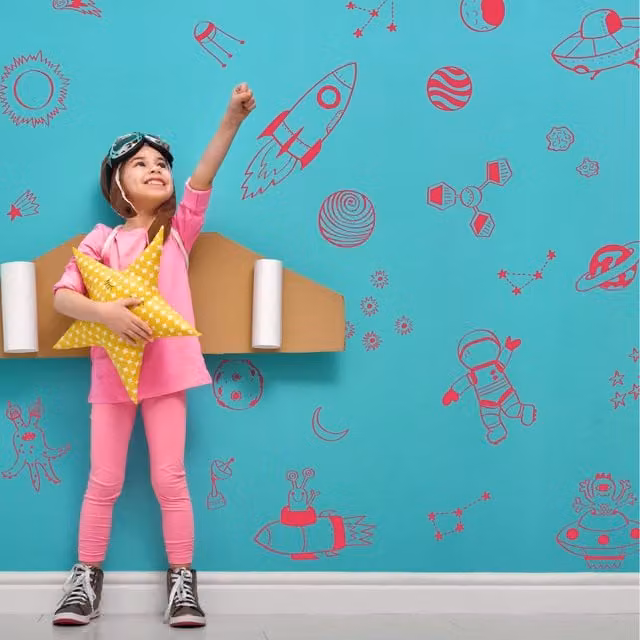 Stickerscape Space Doodles Pink Adhesive Wall Sticker Pack for Children