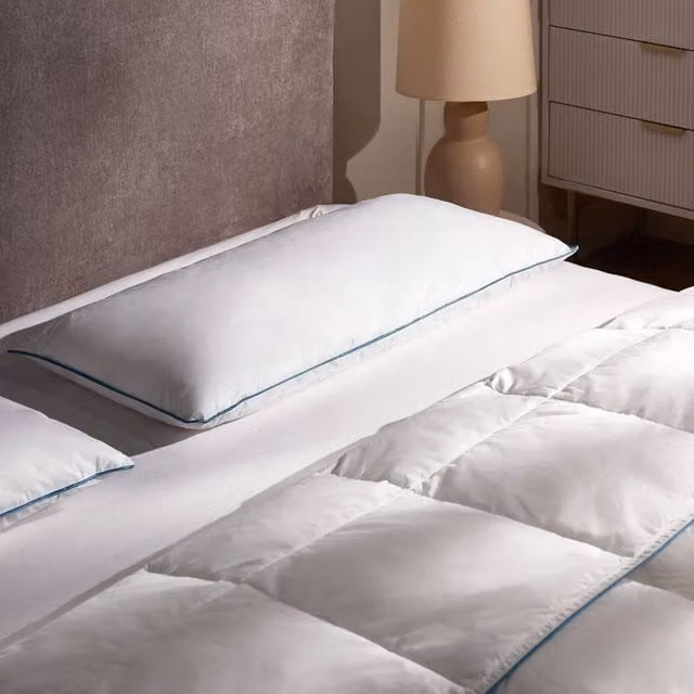 Wyld Haus White Duck Down Low Bed Pillow with Cotton Casing, W/D/H: 40 x 80 cm
