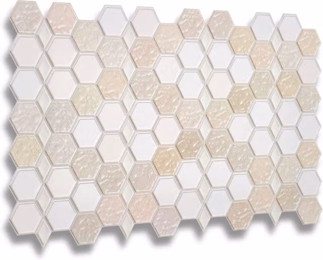 NOVECRAFTO 3D PVC Wall Panels with Geometric Honeycomb Hexagon Design in Beige and Yellow, W: 96.6 cm, H: 64.5 cm, Pack of 10