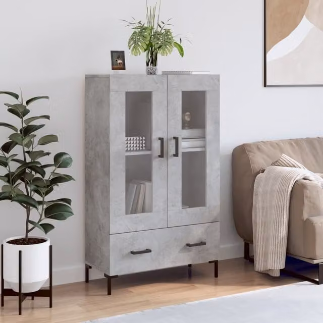 Berkfield Home Modern Highboard in Concrete Grey with Glass Doors, W/D/H: 69.5 x 31 x 115 cm