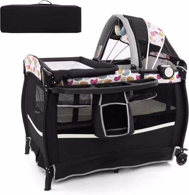 Costway Baby Crib Bassinet Bed in Black