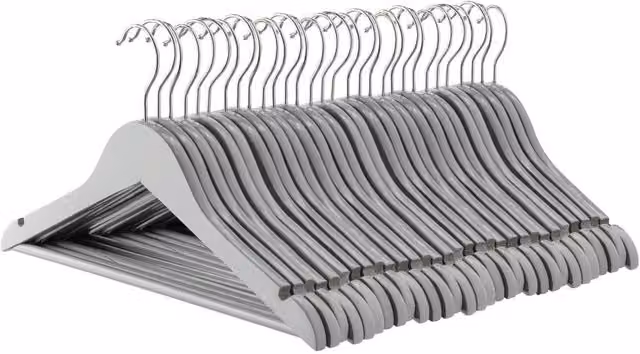 Havendro Wooden Kids Hangers with Trouser Bar, Grey, Pack of 30