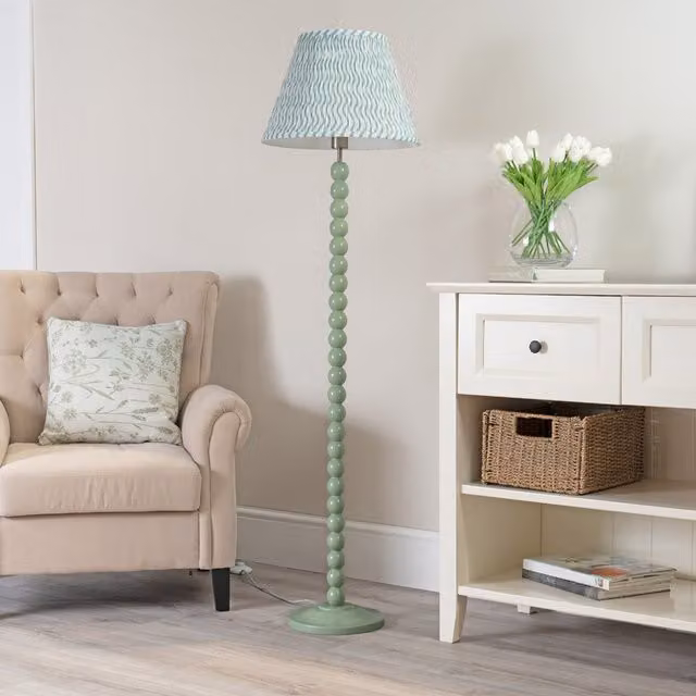 Bobbins Sage Floor Lamp with Tapered Scallop Shade in Green