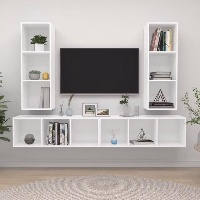 Berkfield Home 4-Piece Wall-Mounted TV Cabinet Set in White Matt Engineered Wood