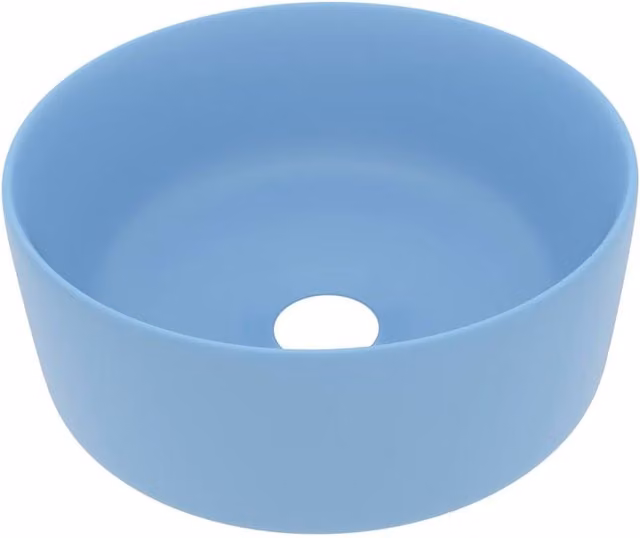 Berkfield Home Luxury Round Ceramic Wash Basin in Matt Light Blue, W: 40 cm, H: 15 cm, D: 15 cm