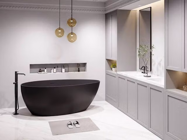 Vente-unique Asymmetrical Freestanding Acrylic Bathtub in Black, W/D/H: 160 x 82 x 58 cm