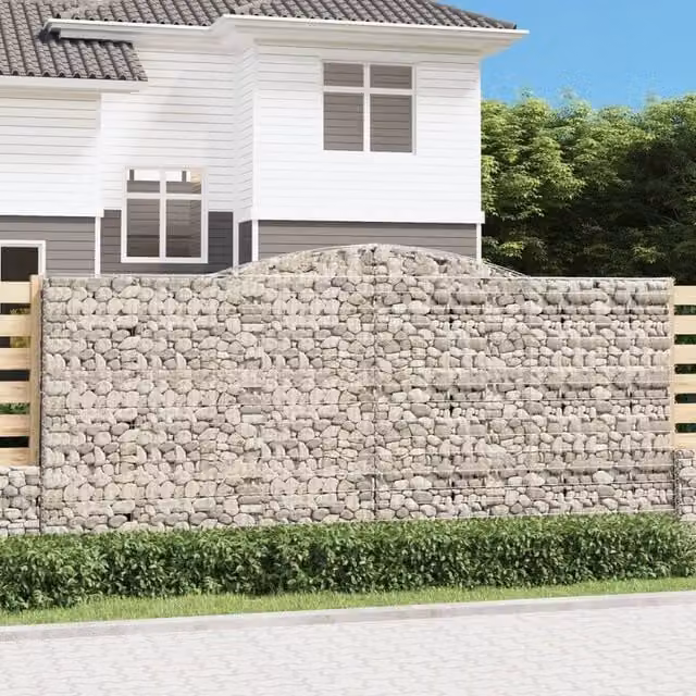 Berkfield Home Arched Gabion Basket in Silver Galvanised Steel, W: 400 cm, D: 50 cm, H: 180-200 cm