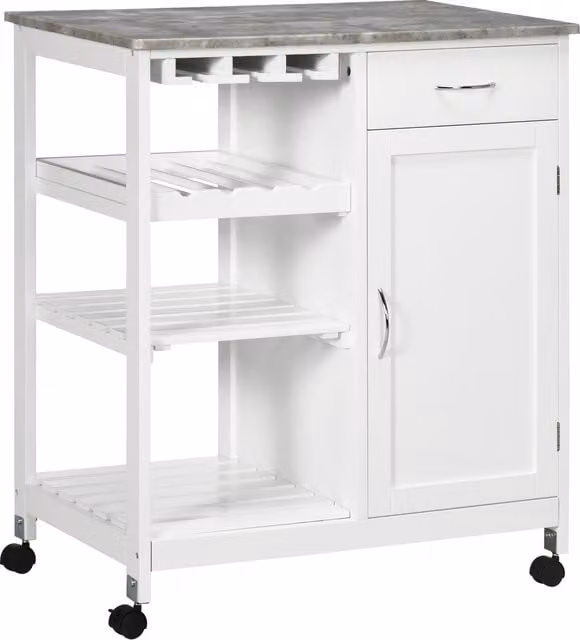 HOMCOM Compact Kitchen Trolley Utility Cart with Wine Rack, Drawer and Storage Cabinet, White