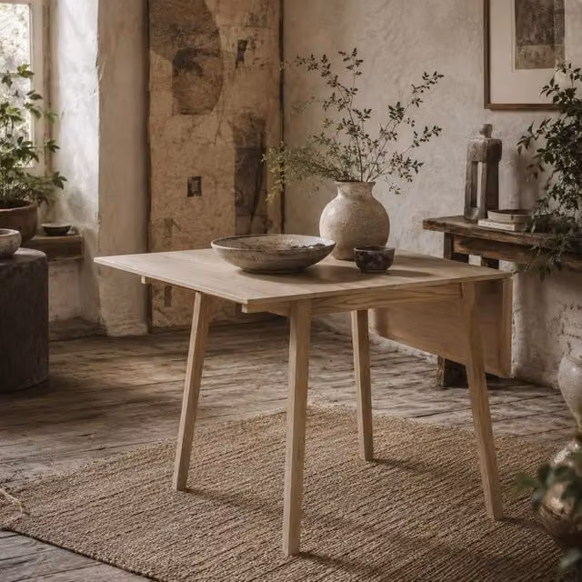 Wyld Haus Nolilu Solid Wood Drop Leaf Dining Table in Natural Brown Finish