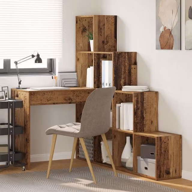 Berkfield Home Corner Desk with Storage Shelf in Brown, W/D/H: 149.5 x 101.5 x 149.5 cm