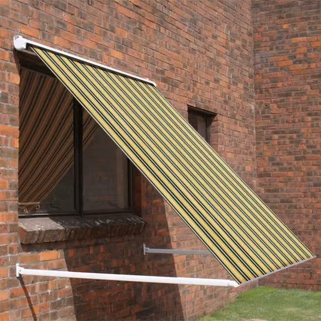 Primrose Drop Arm Window Awning Half Cassette in Yellow and Grey Stripe, Width: 200 cm