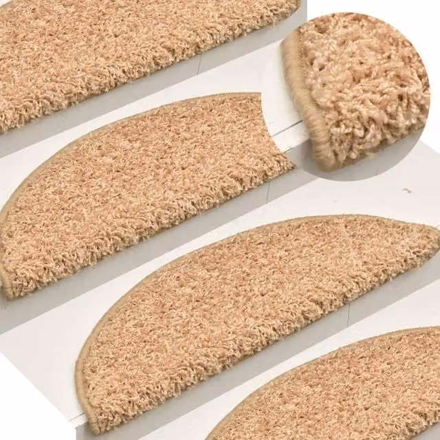 Berkfield Home Self-Adhesive Carpet Stair Treads, 15 Pieces, Gold/Beige, W: 56 cm, D: 17 cm, H: 3 cm