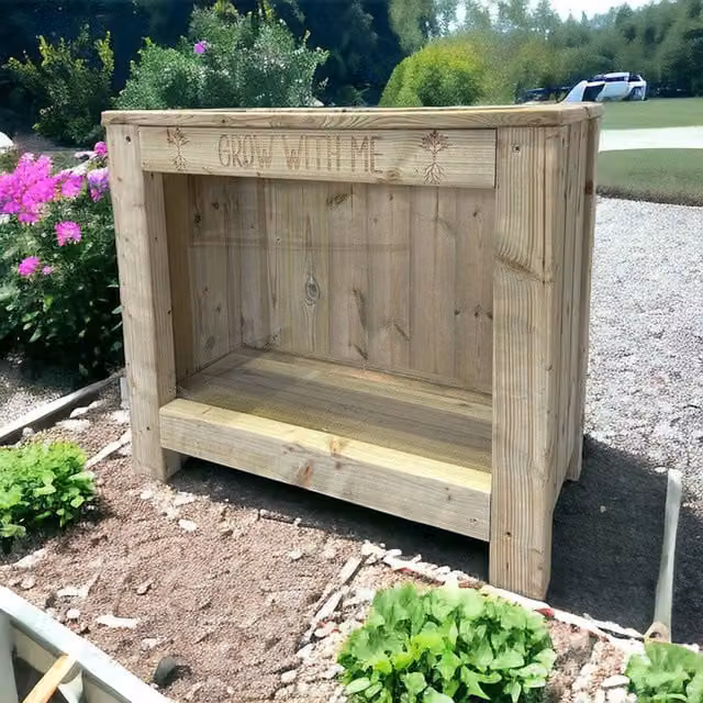 Bespoke Outdoor Grow With Me Planter in Natural Brown Wood with Perspex Root View