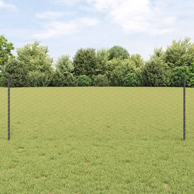 Berkfield Home Grey Steel U-Channel Fence Posts and Hexagon Fence Set, 11 Pieces, Height: 80 cm