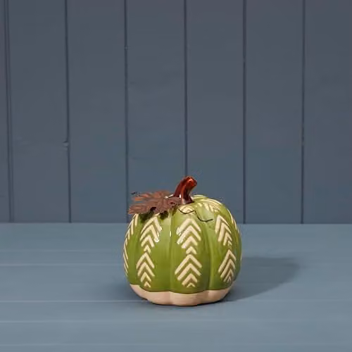 Four Candle Green White and Brown Ceramic Pumpkin Tabletop Ornament for Autumn and Halloween, Height: 15 cm