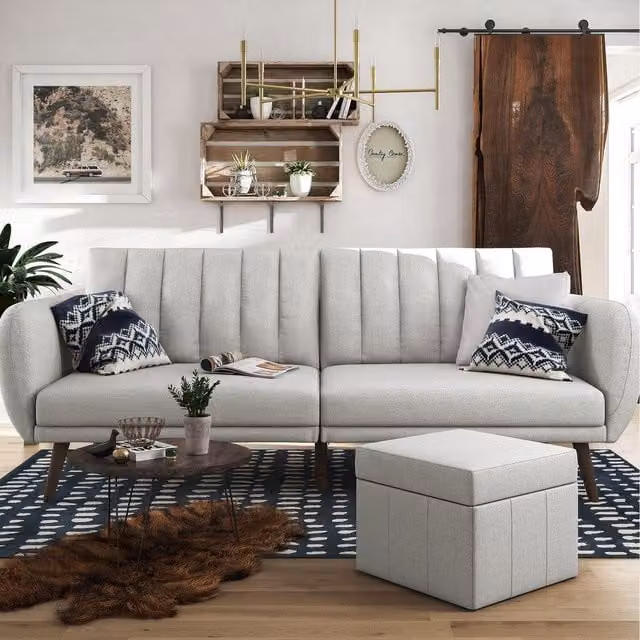 Novogratz NG Brittany Modern Click-Clack Sofa Bed in Light Grey Fabric