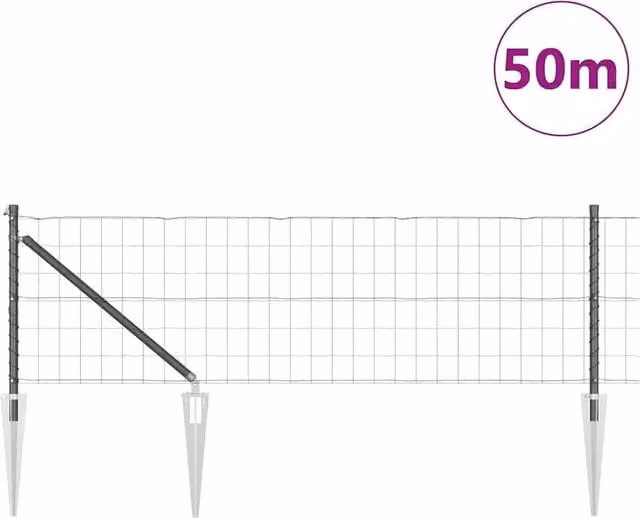 Berkfield Home Modern Euro Fence with 13 Spike Posts, Grey Galvanised Steel, 0.6 x 50 m