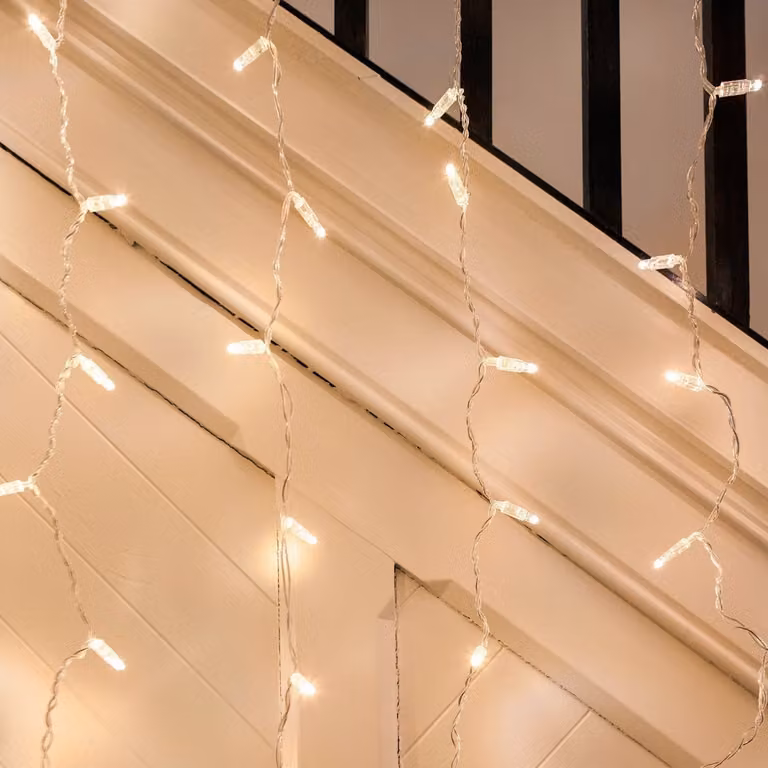 Core Connect Warm White Connectable Curtain Lights with Clear Cable, W: 8 m, H: 1 m
