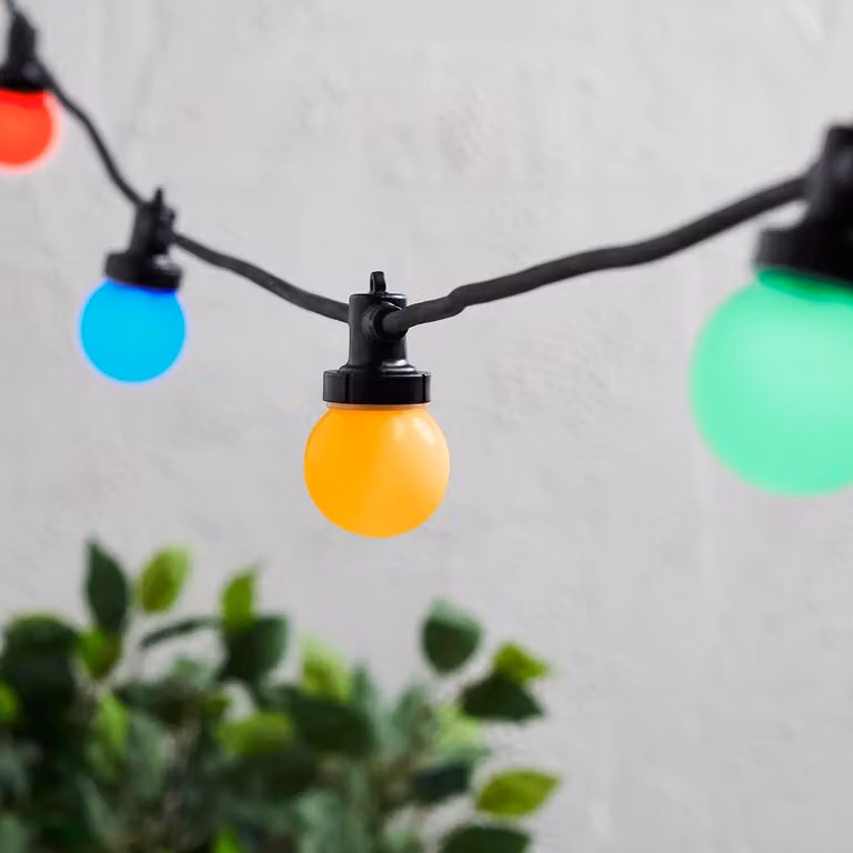 Pro Connect Connectable LED Festoon String Lights with Multicolour Sphere Bulbs and Black Cable