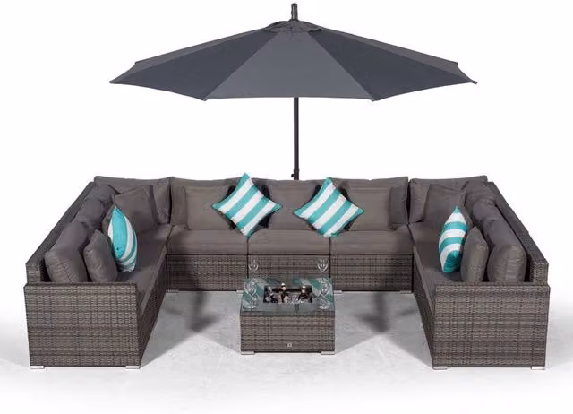 Giardino Havana 9 Seat L-Shape Rattan Garden Sofa Set with Coffee Table in Grey